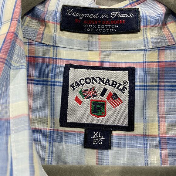 Faconnable Plaid Blue Short Sleeves Button Down Shirt Mens XL - Picture 6 of 8